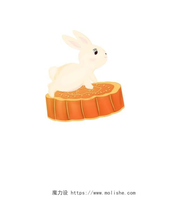原创中秋节卡通兔子月饼送祝福元素图案 应用海报等中秋节兔子